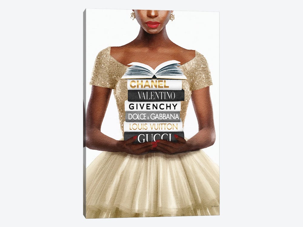 Reading Fashion Books In Champagne by Amanda Greenwood 1-piece Canvas Wall Art
