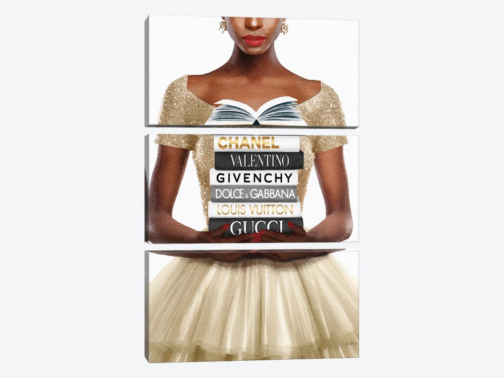 Reading Fashion Books In Champagne by Amanda Greenwood 3-piece Canvas Artwork