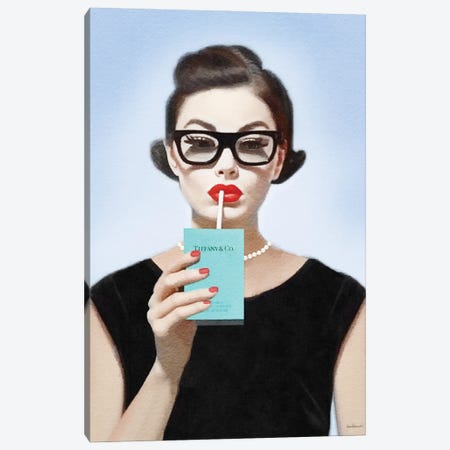 Audrey Designer Juice With Necklace Canvas Print #GRE665} by Amanda Greenwood Canvas Wall Art