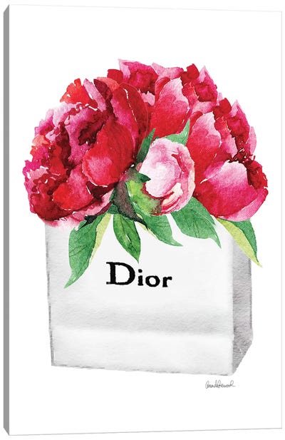 Small Fashion Shopping Bag With Deep Pink Peonies Canvas Art Print - Shopping Art