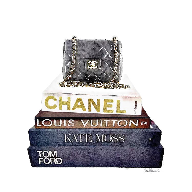 Stack of Grey and Rose Gold Fashion Books and A Pink Chanel Bag - Canvas Print Wall Art by Amanda Greenwood ( Fashion art) - 12x8 in