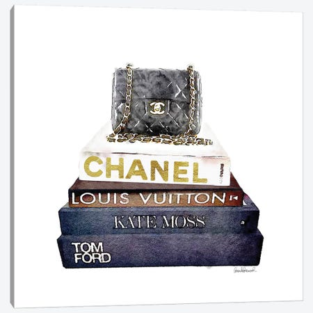 Stack Of Fashion Books With A Chanel Bag Canvas Print #GRE71} by Amanda Greenwood Art Print