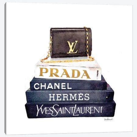 Stack Of Fashion Books With A Clutch Bag Canvas Print #GRE72} by Amanda Greenwood Canvas Art Print