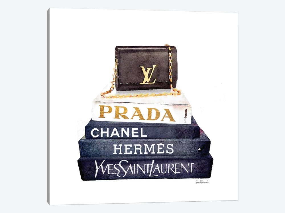 Stack Of Fashion Books With A Clutch Bag by Amanda Greenwood 1-piece Canvas Wall Art