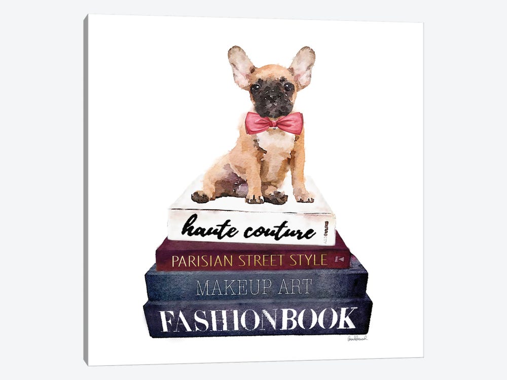 Stack Of Fashion Books With A French Bulldog by Amanda Greenwood 1-piece Canvas Art Print