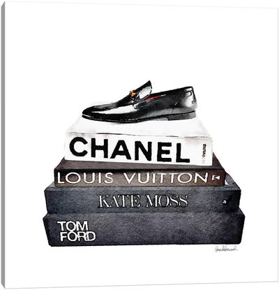 Stack Of Fashion Books With A Man's Shoe Canvas Art Print - Louis Vuitton Art