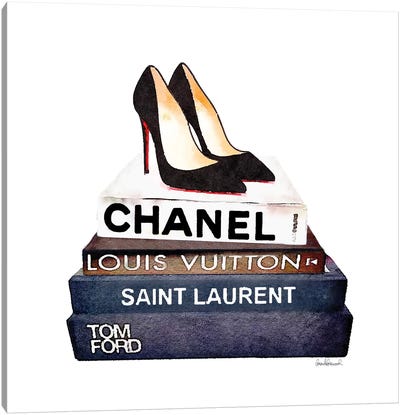 Stack Of Fashion Books With Heels I Canvas Art Print - Shoe Art