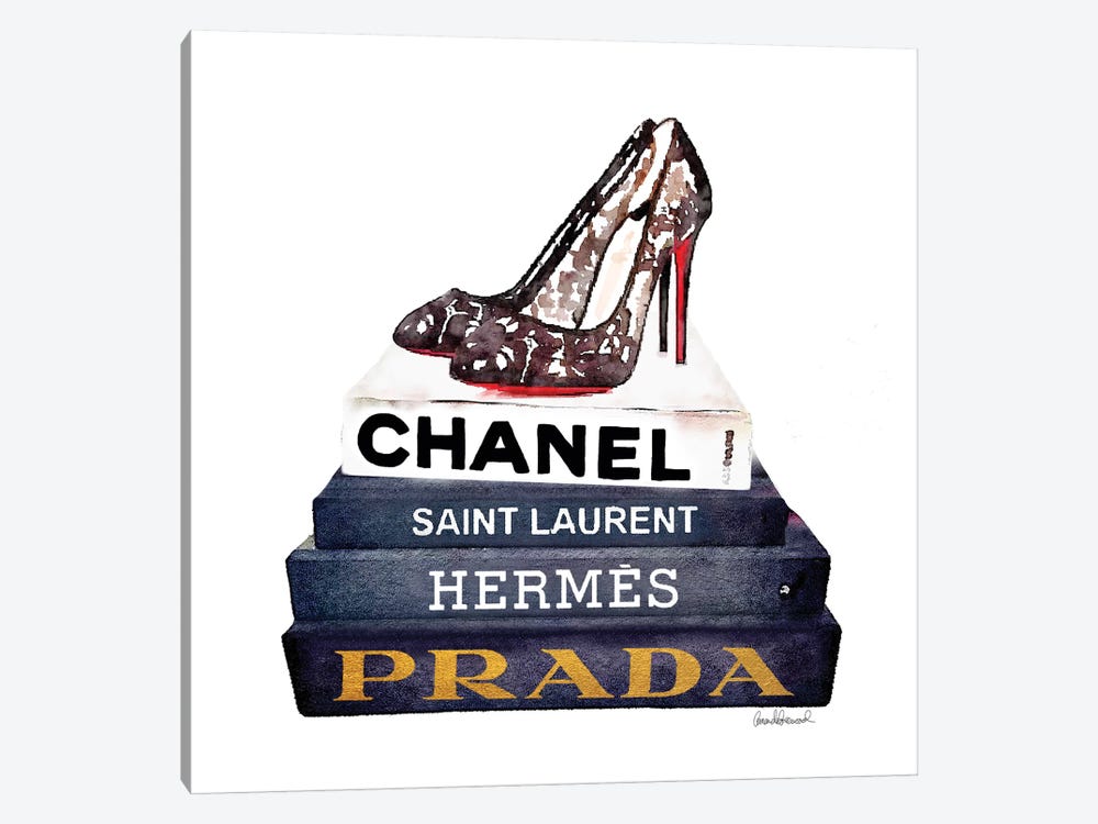 Stack Of Fashion Books With Lace Shoes by Amanda Greenwood 1-piece Canvas Art Print