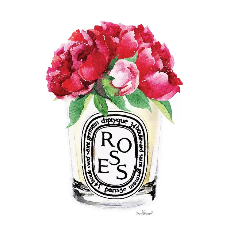 Candle With Deep Pink Peonies