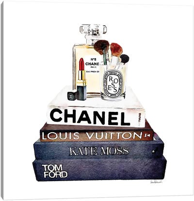Stack Of Fashion Books With Makeup I Canvas Art Print - Louis Vuitton Art