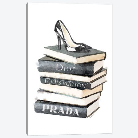 Tall Stack Of Fashion Books With Heels Canvas Print #GRE86} by Amanda Greenwood Canvas Art Print