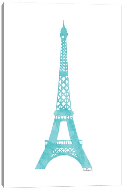 Teal Eiffel Tower Canvas Art Print - Monument Art