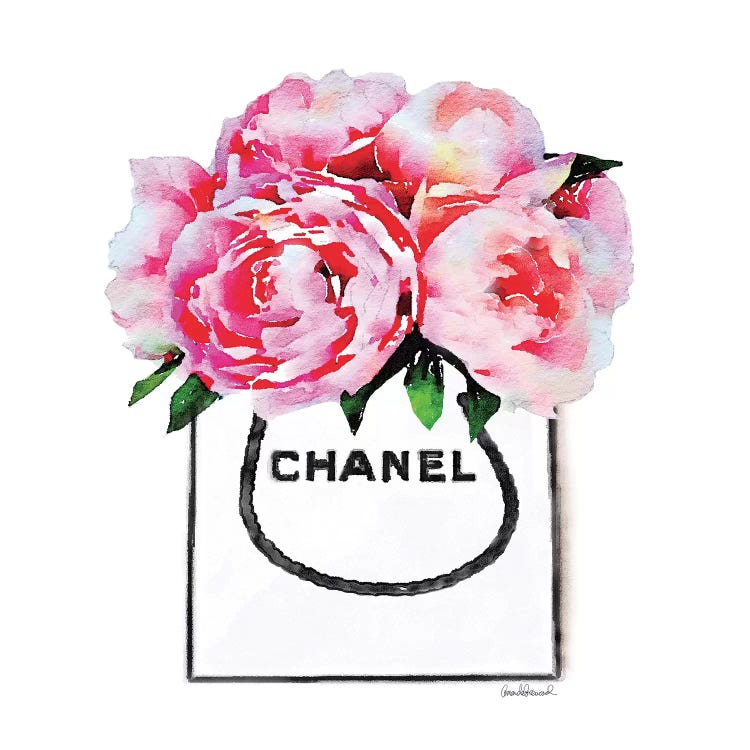 White Fashion Shopping Bag With Pink Peonies