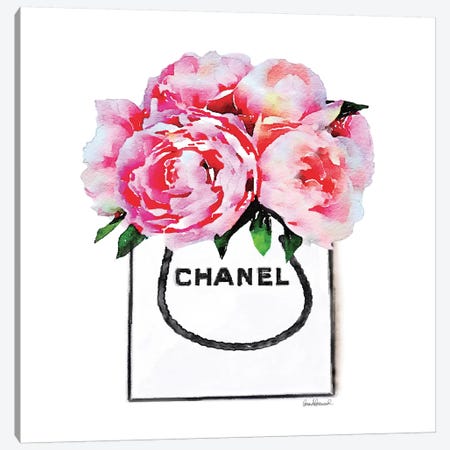 White Fashion Shopping Bag With Pink Peonies Canvas Print #GRE91} by Amanda Greenwood Art Print