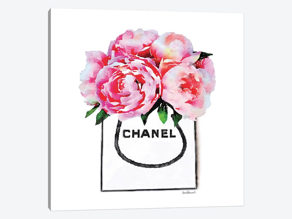 White Fashion Shopping Bag With Pink Peonies by Amanda Greenwood 1-piece Canvas Print