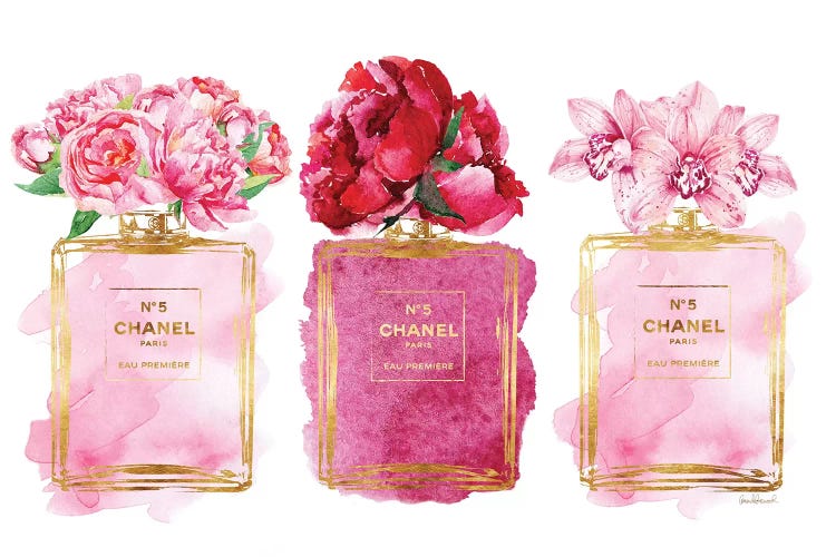 Three Perfume Bottles In Pink