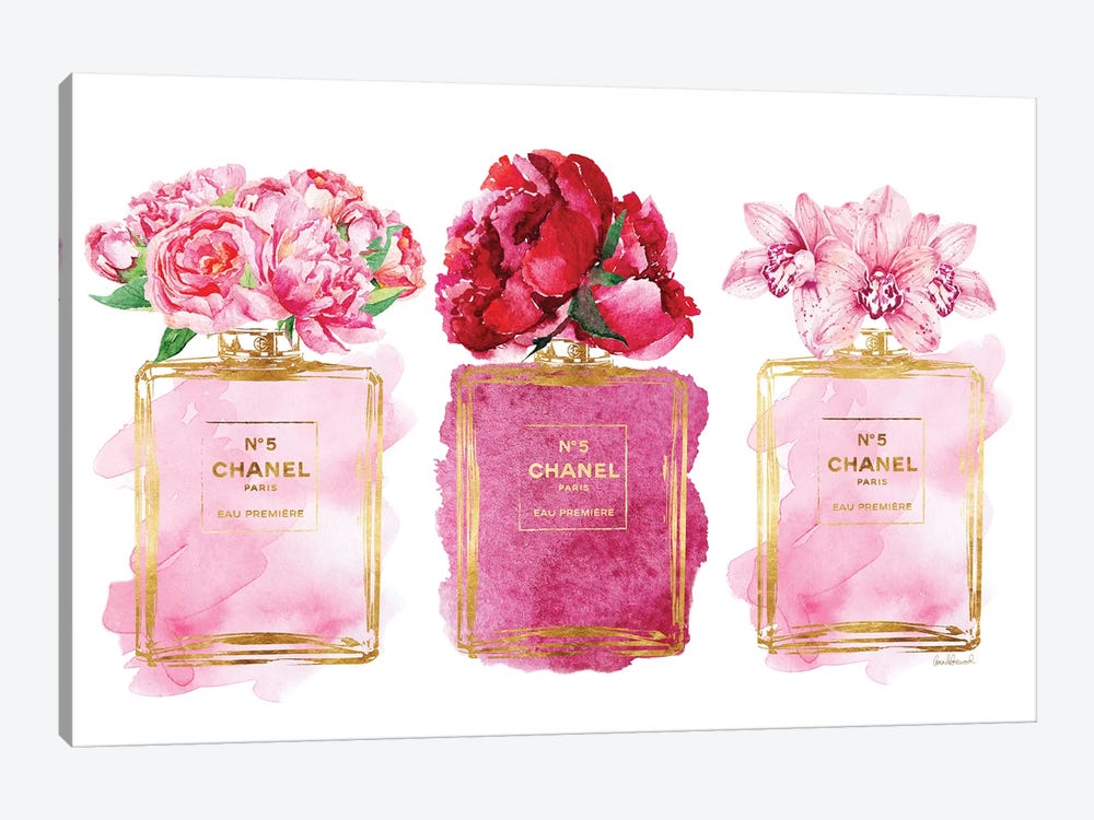 Three Perfume Bottles In Pink 1-piece Canvas Art
