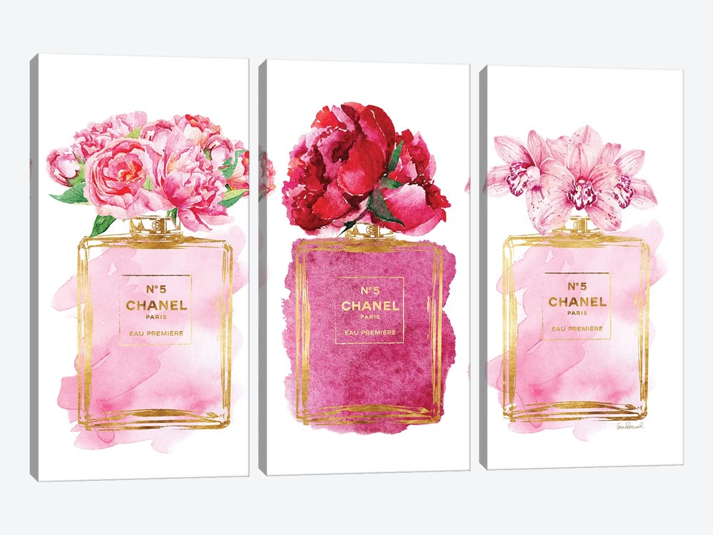 Three Perfume Bottles In Pink by Amanda Greenwood 3-piece Canvas Wall Art