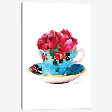 Blue Teacup With Flower Canvas Print #GRE95} by Amanda Greenwood Canvas Art