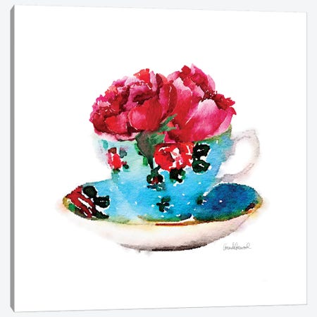Blue Teacup With Flower, Square Canvas Print #GRE96} by Amanda Greenwood Canvas Wall Art