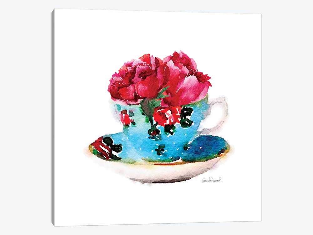 Blue Teacup With Flower, Square by Amanda Greenwood 1-piece Canvas Artwork