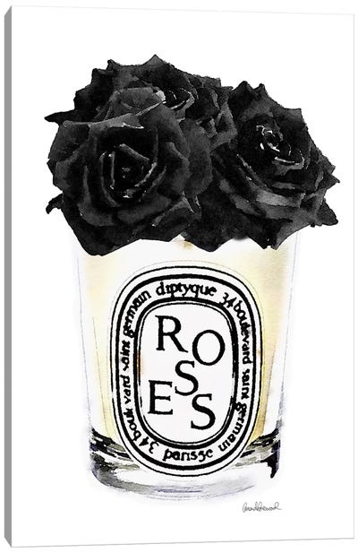 Candle With Black Roses Canvas Art Print - Goth Art