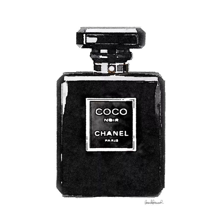 Framed Canvas Art - Coco Noir Perfume by Amanda Greenwood ( Fashion > Hair & Beauty > Perfume Bottles art) - 26x26 in