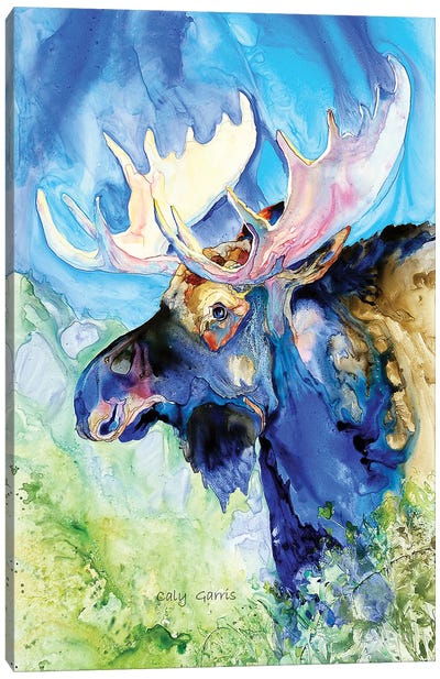 Blue Moose Canvas Art Print - Moose Art