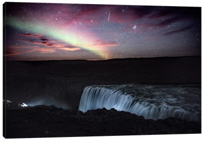 Aurora Borealis, Shooting Star, Rising Moon Canvas Art Print - Best of Astronomy