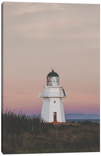 Wapapa Point Lighthouse, New Zealand Canvas Art Print - Rose Quartz & Serenity
