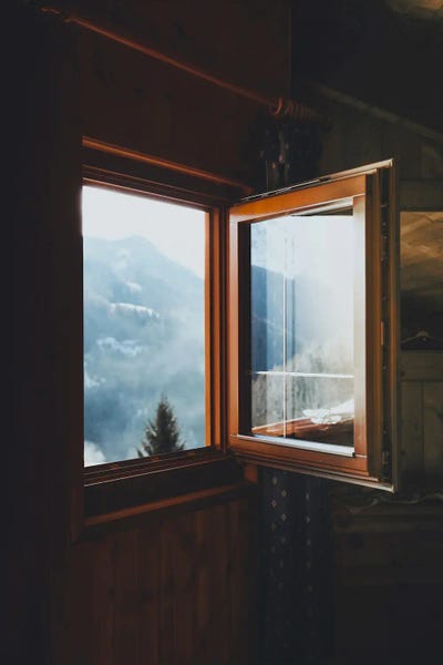 Windows: Dolomite Cabin View by Luke Anthony Gram