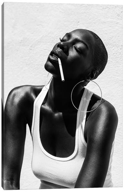 Smoking Canvas Art Print - Black & White Decorative Art