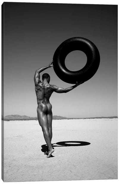 Ramel With Tire Canvas Art Print - Male Nude Art