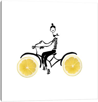 Lemon Cycle Canvas Art Print - Line Art