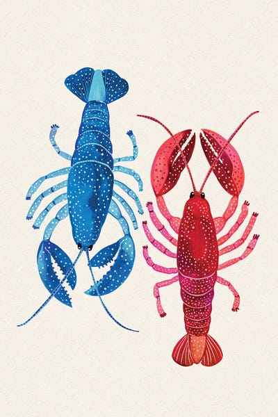 Colorful Lobster Print Coastal Nautical Illustration