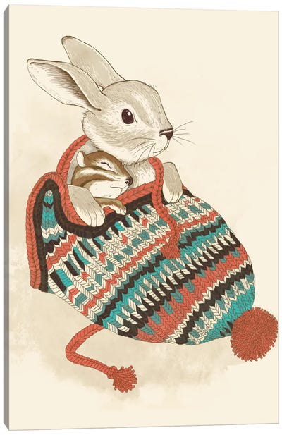 Cozy Chipmunk Canvas Art Print - Rabbit Art