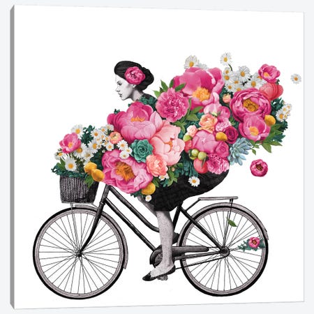 Floral Bicycle Canvas Print #GRV13} by Laura Graves Canvas Artwork