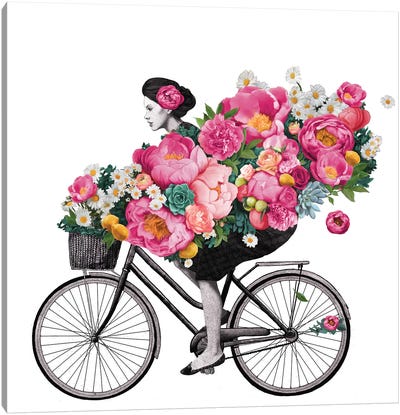 Floral Bicycle Canvas Art Print - Bicycle Art