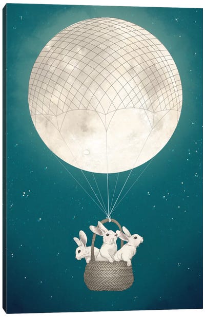 Moon Bunnies Canvas Art Print - Hot Air Balloon Art
