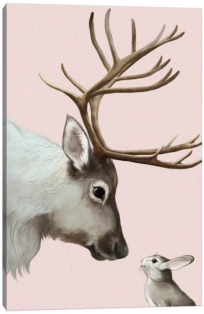 Reindeer & Rabbit Canvas Art Print - Reindeer Art