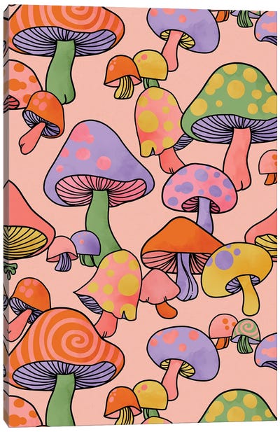 Happy Hippie Mushroom Magic Canvas Art Print - Mushroom Art