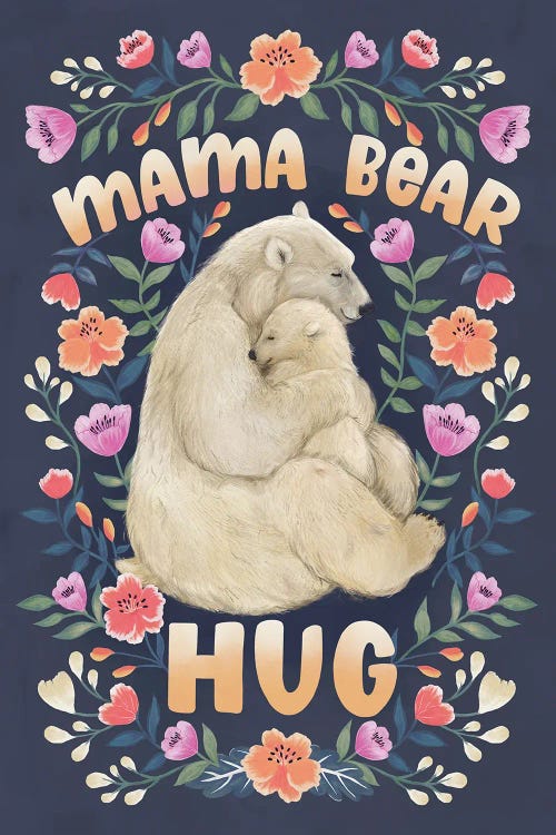 Mama Bear Hug Canvas Wall Art by Laura Graves, mama bear 