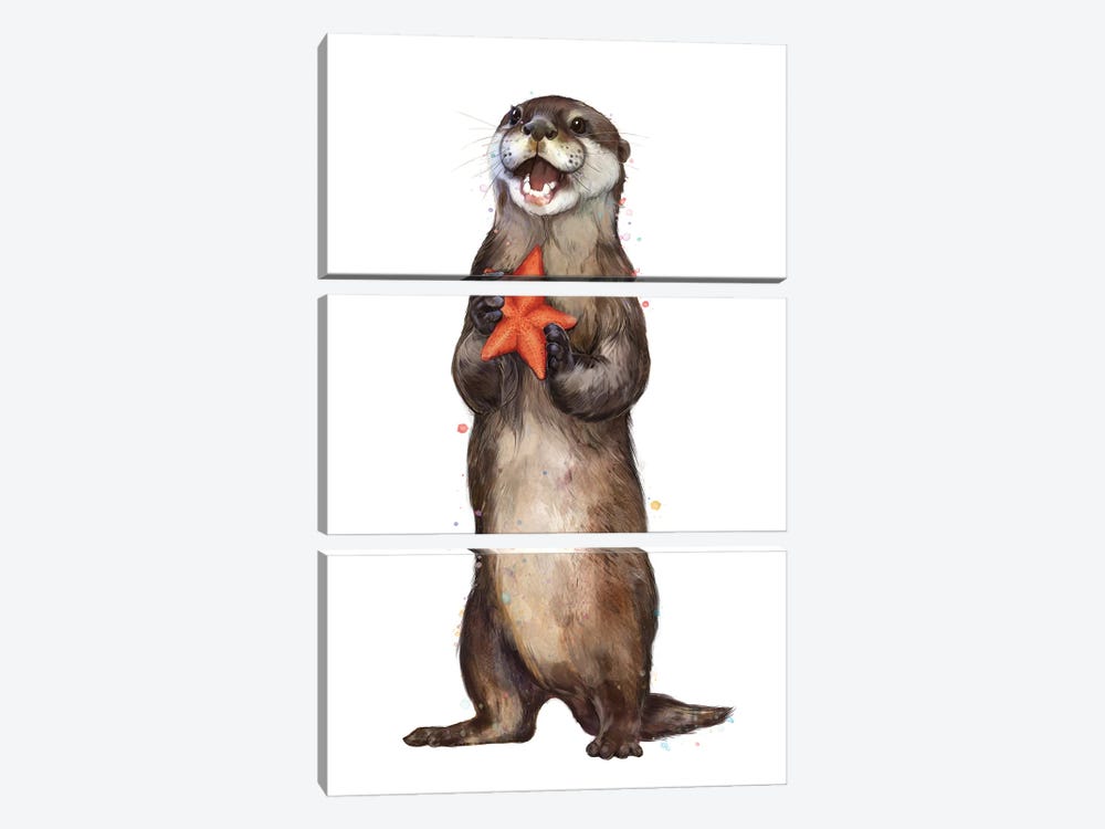 Otterly Delighted Otter by Laura Graves 3-piece Canvas Print