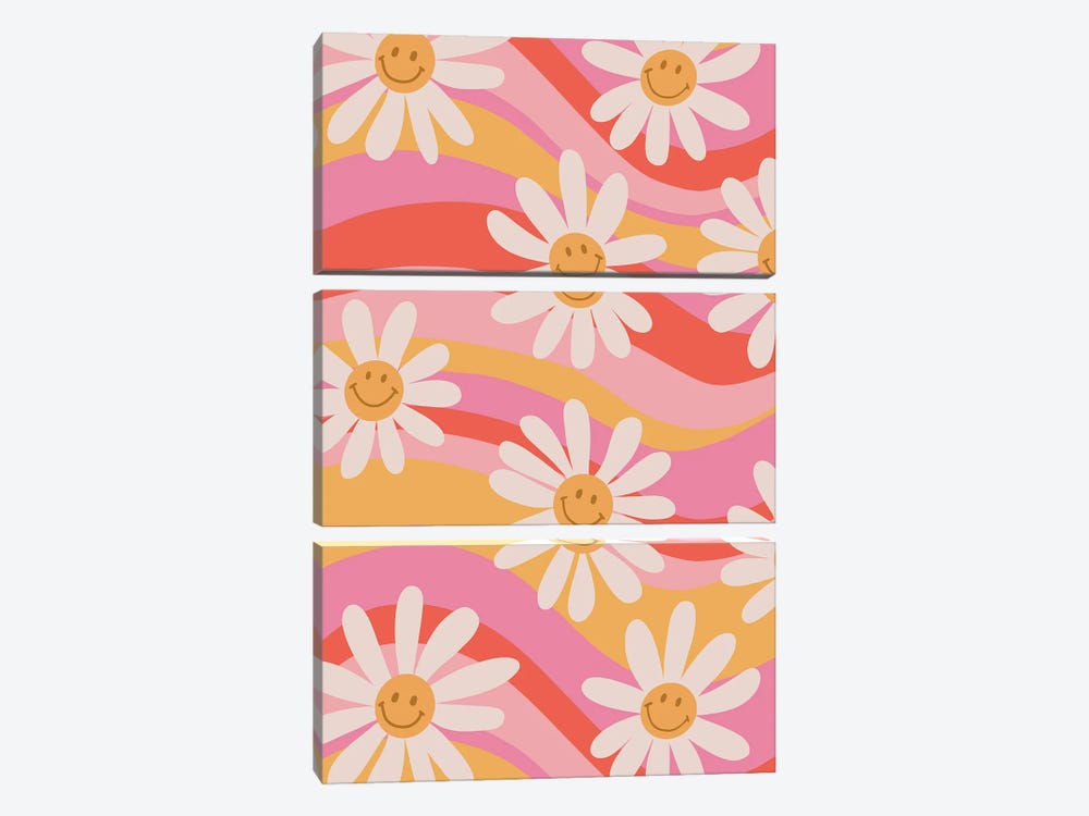 Wavy Daisies by Laura Graves 3-piece Canvas Print