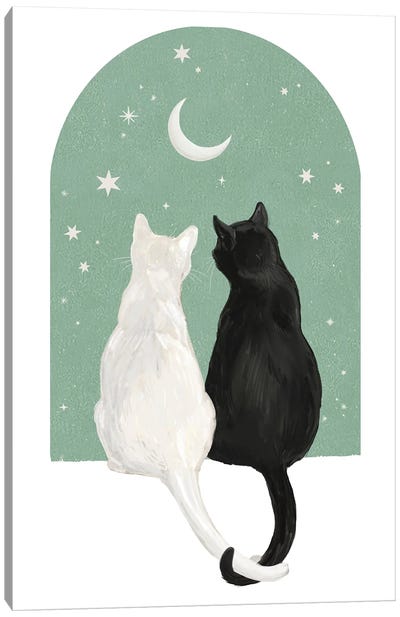 Love Cats Canvas Art Print - Black, White & Green