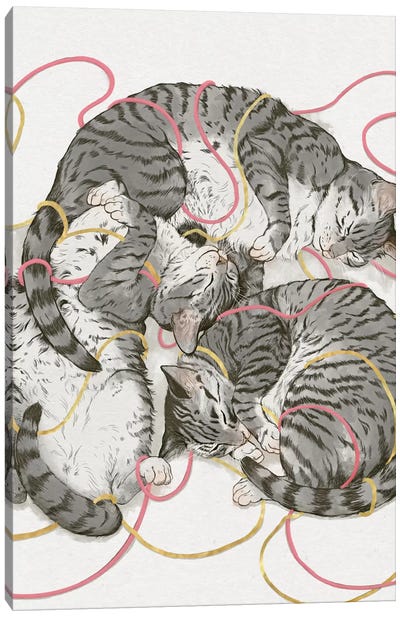 Cats In Rose Gold Canvas Art Print - Tabby Cat Art