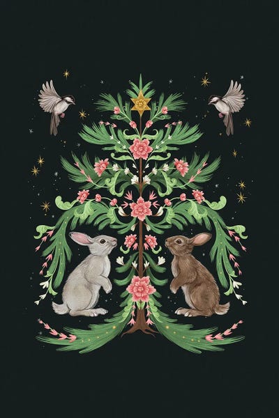 Christmas Tree Rabbits Green by Laura Graves multi panel art