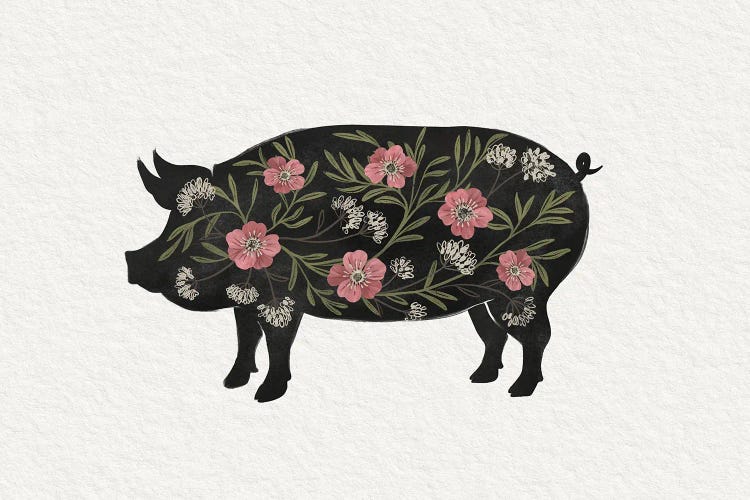 Folk Floral Pig