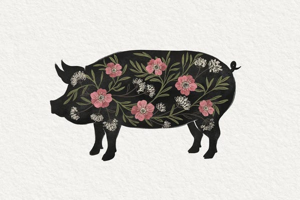 Pigs: Folk Floral Pig by Laura Graves