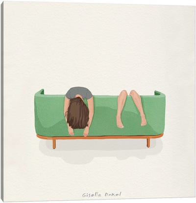 Green Sofa Canvas Art Print - Sleeping & Napping Art